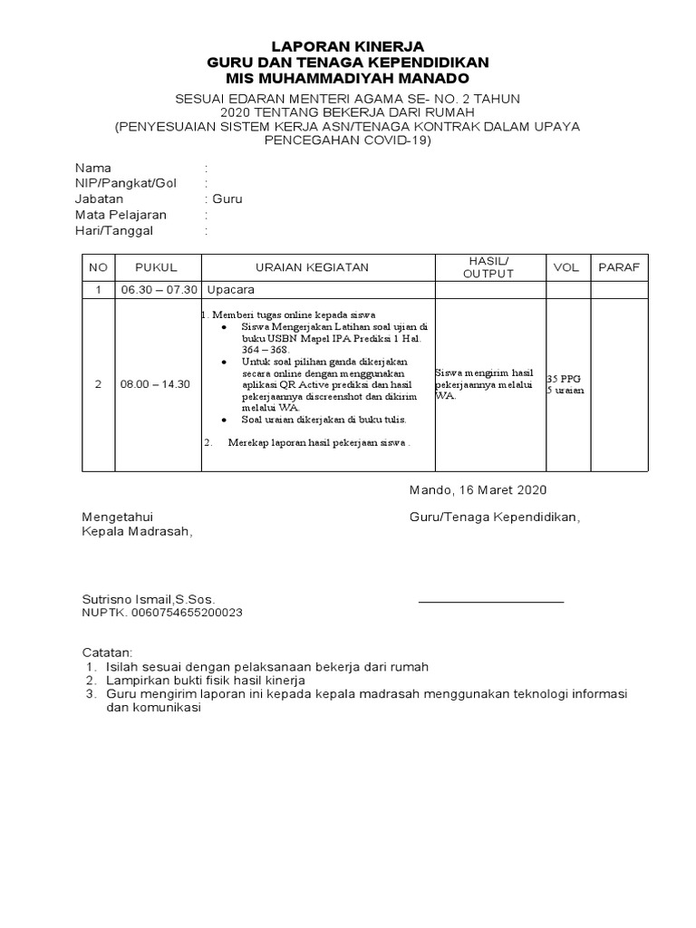 Detail Contoh Laporan Kinerja Guru Nomer 17