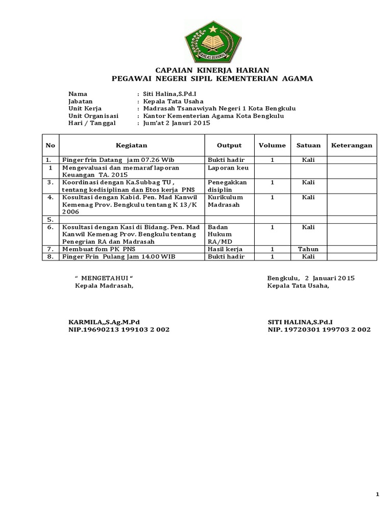 Detail Contoh Laporan Kinerja Guru Nomer 26