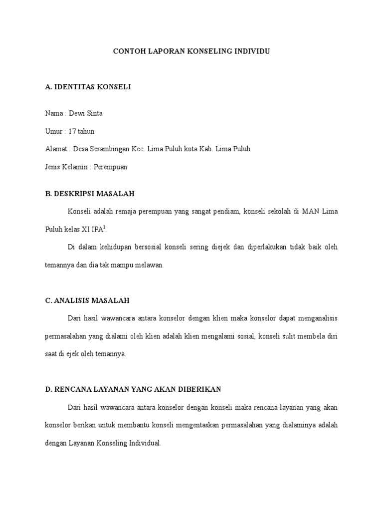 Detail Contoh Laporan Konseling Individu Nomer 11