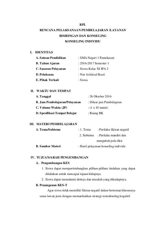 Detail Contoh Laporan Konseling Individu Nomer 13