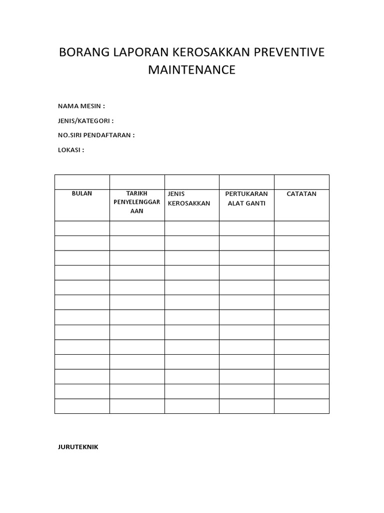 Detail Contoh Laporan Maintenance Mesin Nomer 12