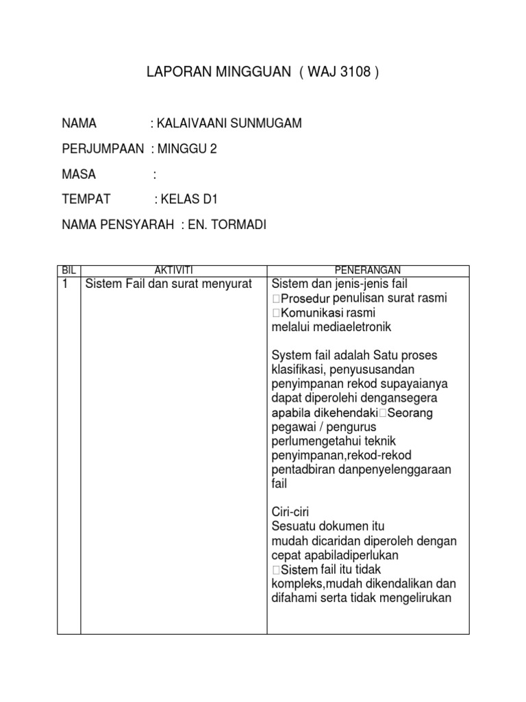 Detail Contoh Laporan Mingguan Nomer 6