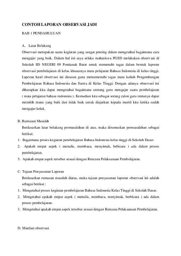 Detail Contoh Laporan Observasi Sekolah Dasar Nomer 4