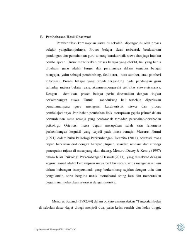 Detail Contoh Laporan Observasi Sekolah Dasar Nomer 41