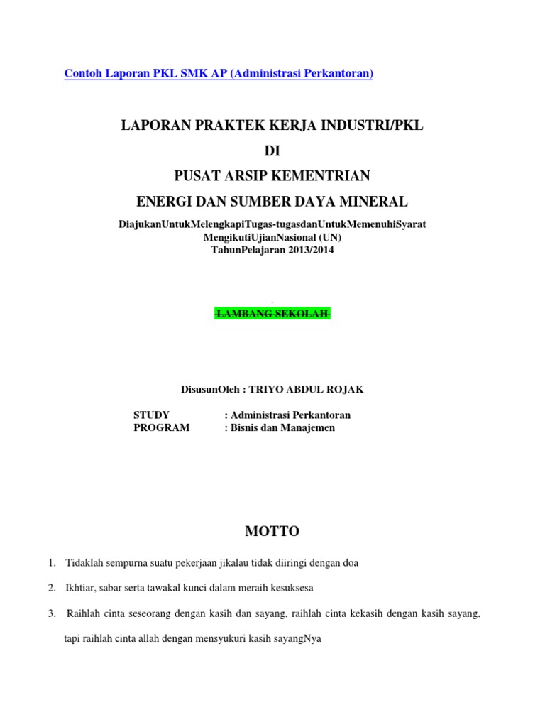 Detail Contoh Laporan Pkl Smk Administrasi Perkantoran Nomer 49