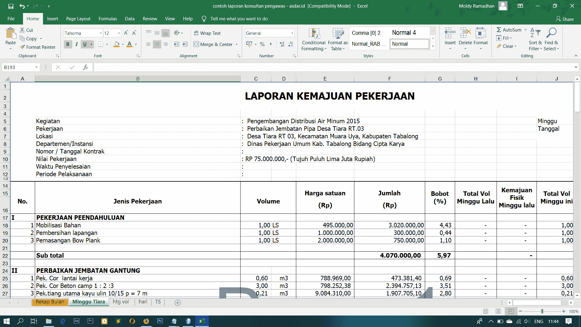 Detail Contoh Laporan Progress Pekerjaan Proyek Nomer 14