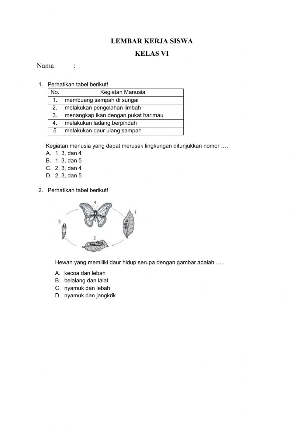 Detail Contoh Lembar Kerja Siswa Sd Nomer 5