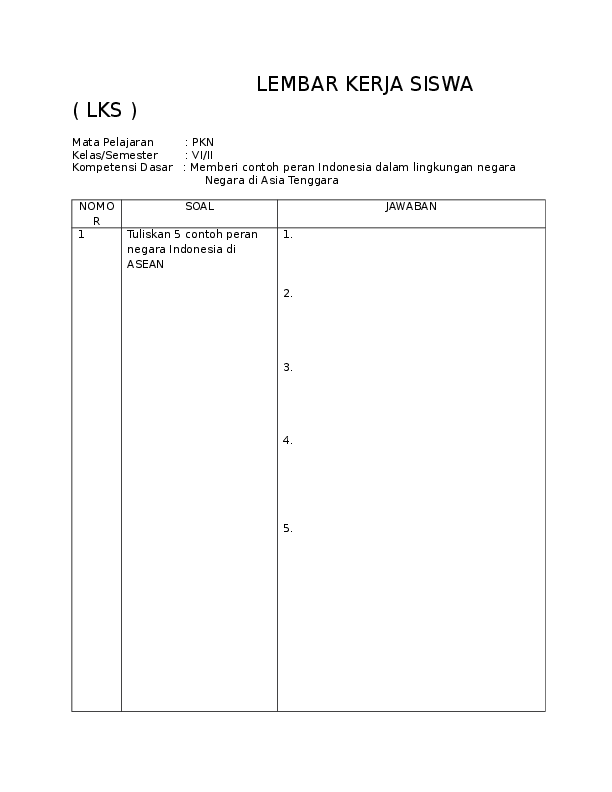 Detail Contoh Lembar Kerja Siswa Sd Nomer 45