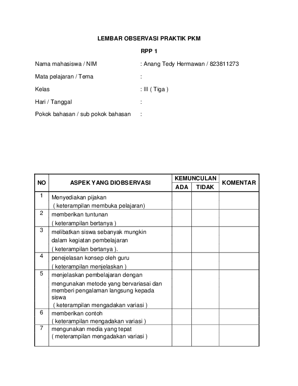 Detail Contoh Lembar Observasi Nomer 17