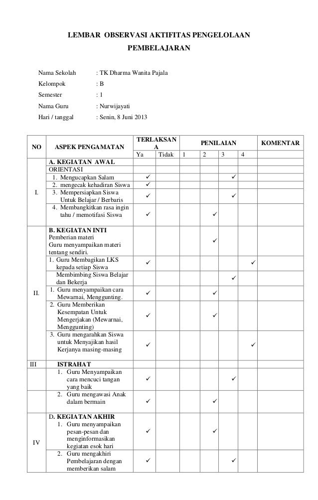 Contoh Lembar Observasi Paud - KibrisPDR