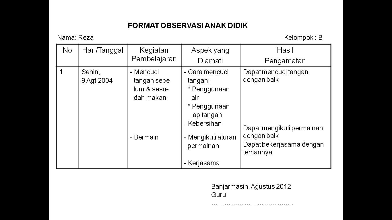 Detail Contoh Lembar Observasi Paud Nomer 2