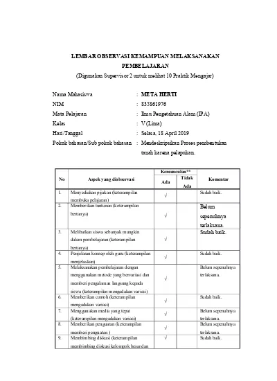 Detail Contoh Lembar Observasi Paud Nomer 40