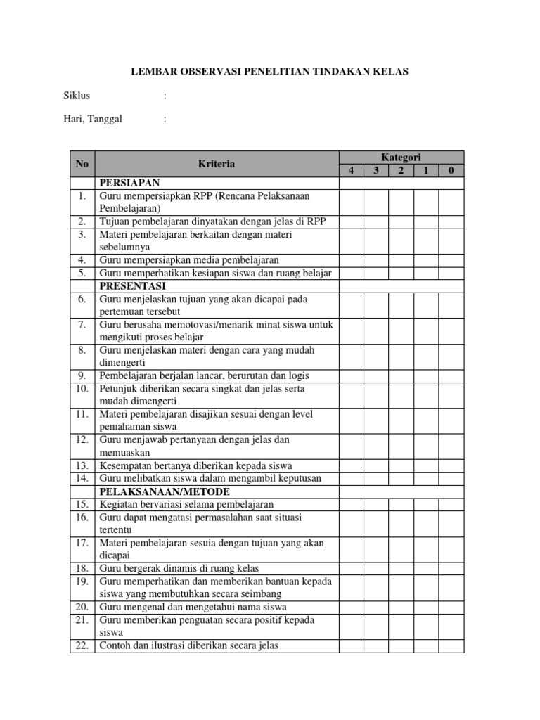 Detail Contoh Lembar Observasi Penelitian Nomer 12