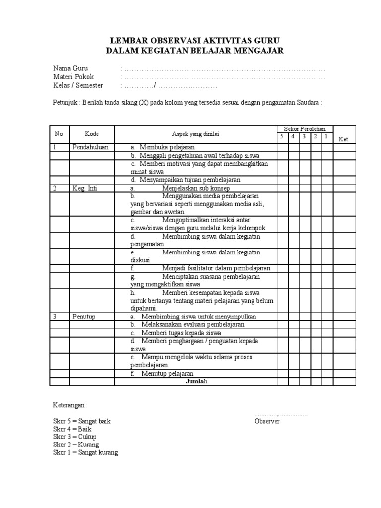 Detail Contoh Lembar Observasi Siswa Nomer 7