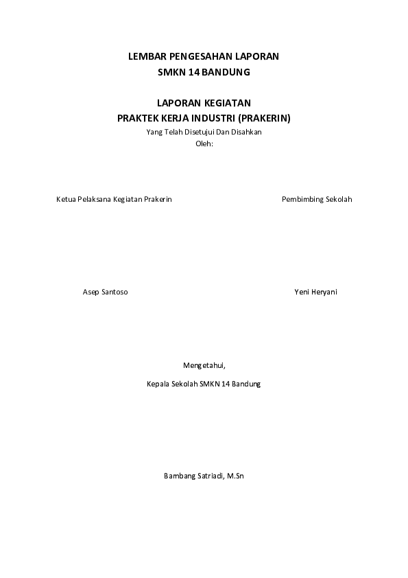 Detail Contoh Lembar Pengesahan Laporan Pkl Nomer 12