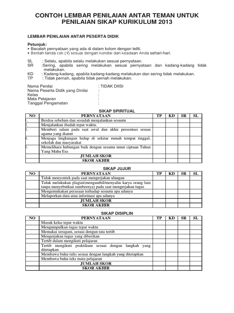 Detail Contoh Lembar Penilaian Nomer 18