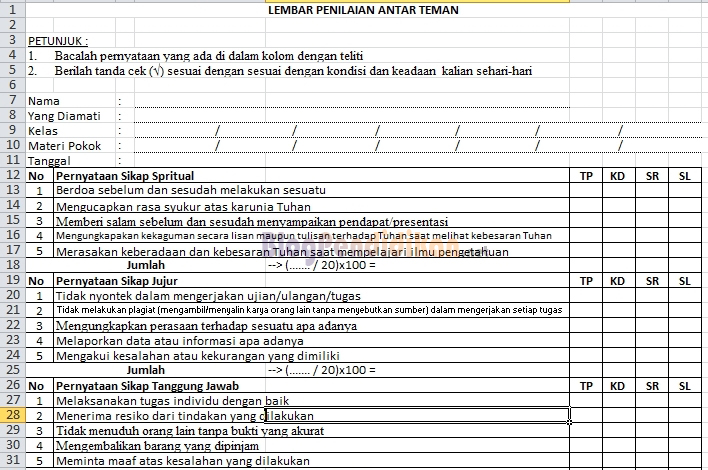 Detail Contoh Lembar Penilaian Nomer 22