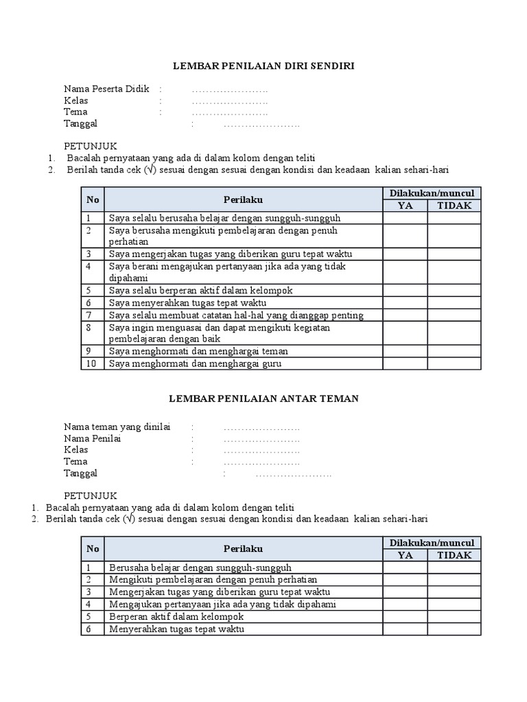 Detail Contoh Lembar Penilaian Nomer 46