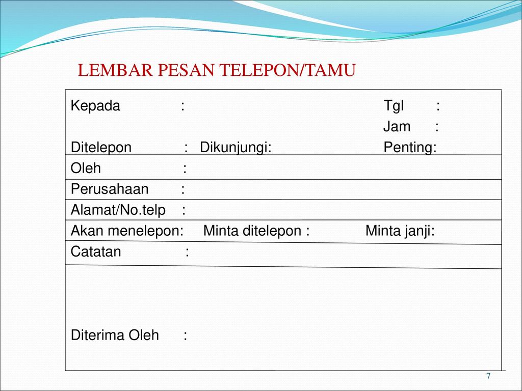 Detail Contoh Lembar Pesan Telepon Nomer 13