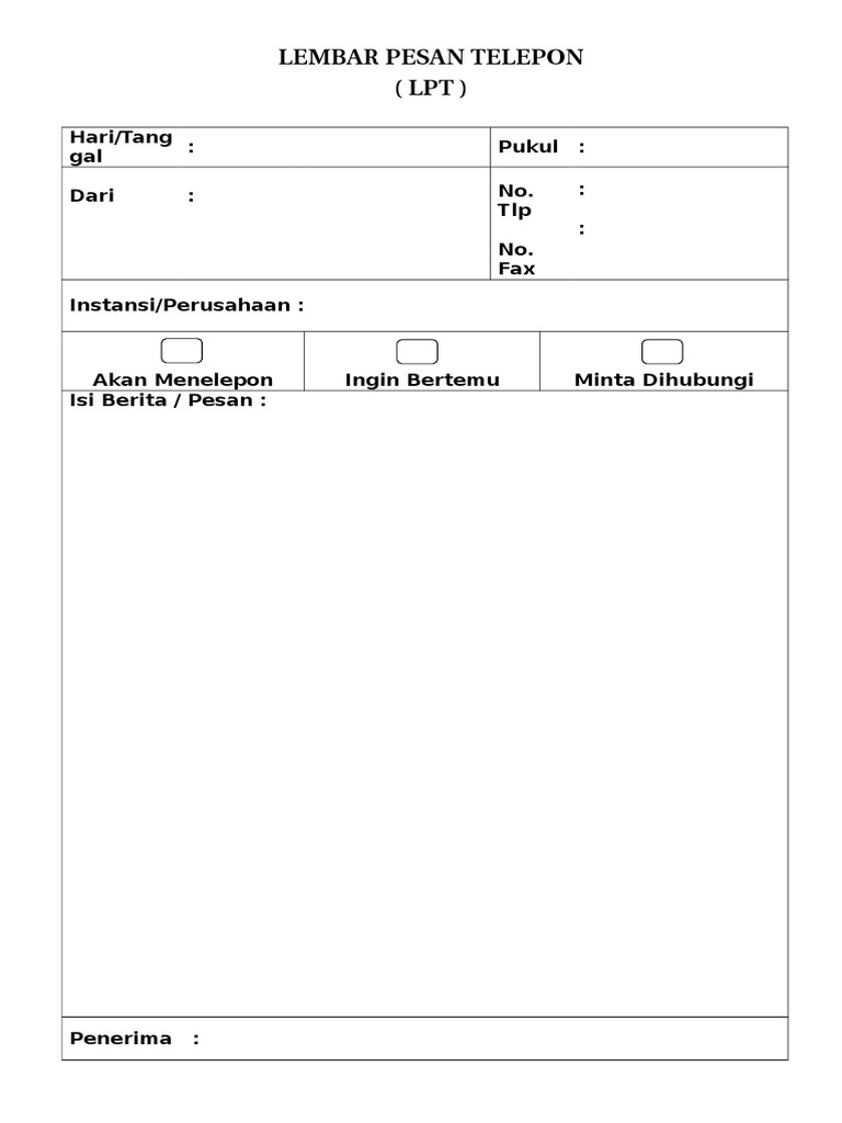 Detail Contoh Lembar Pesan Telepon Nomer 2