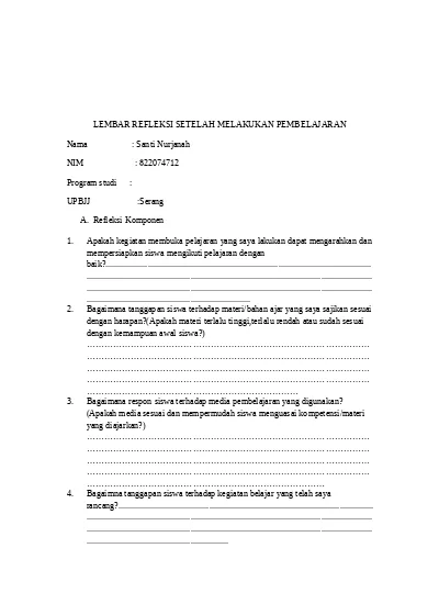Detail Contoh Lembar Refleksi Nomer 12