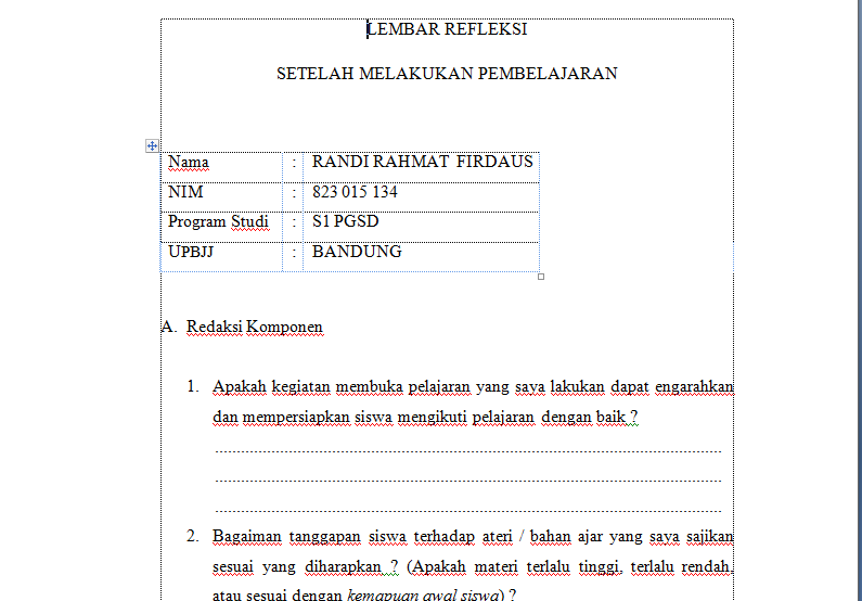 Detail Contoh Lembar Refleksi Nomer 36
