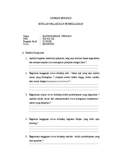 Detail Contoh Lembar Refleksi Nomer 10