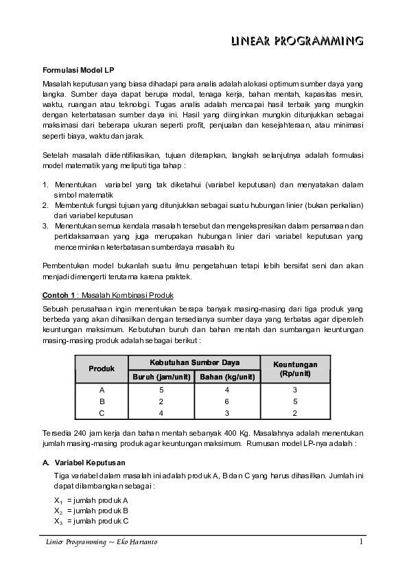 Detail Contoh Linear Programming Nomer 25