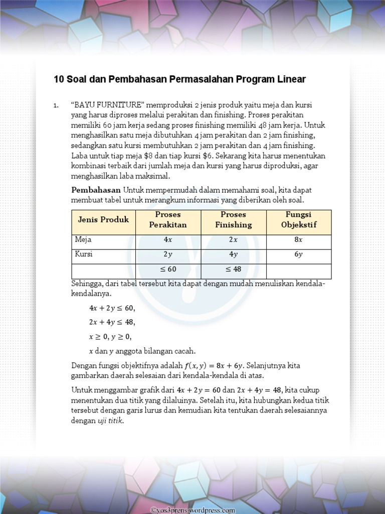 Detail Contoh Linear Programming Nomer 42