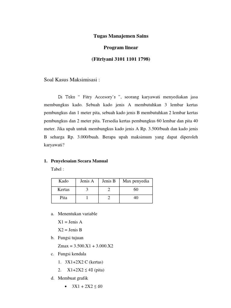 Detail Contoh Linear Programming Nomer 8