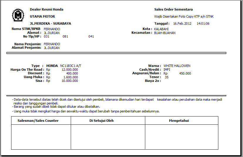 Detail Contoh List Order Nomer 52