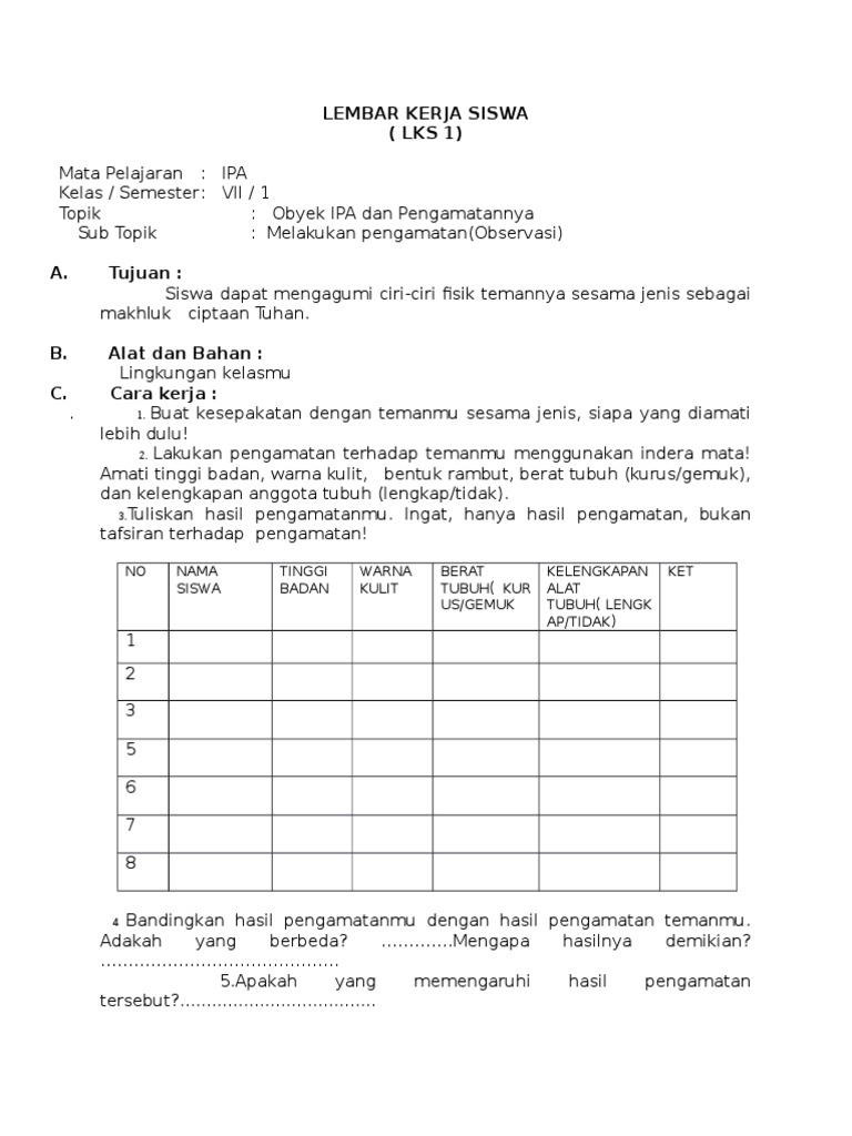 Detail Contoh Lkpd Ipa Smp Kurikulum 2013 Nomer 6