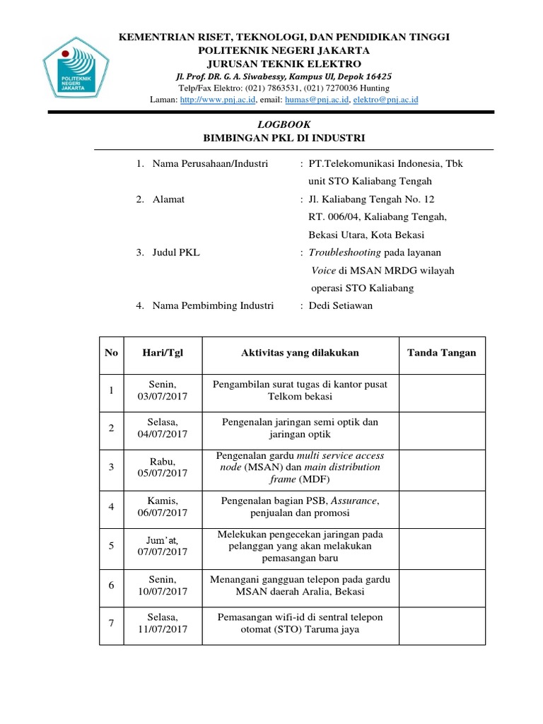 Detail Contoh Log Book Nomer 17