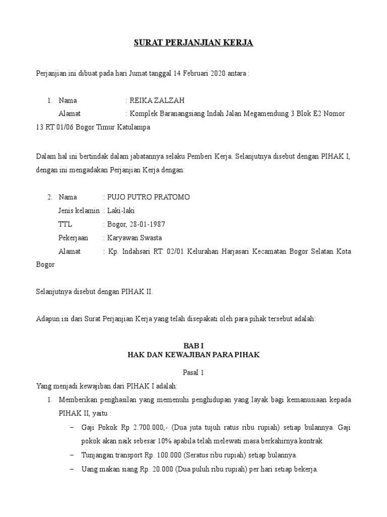 Detail Contoh Macam2 Surat Perjanjian Kerja Nomer 17