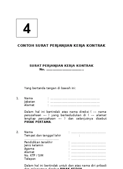 Detail Contoh Macam2 Surat Perjanjian Kerja Nomer 27