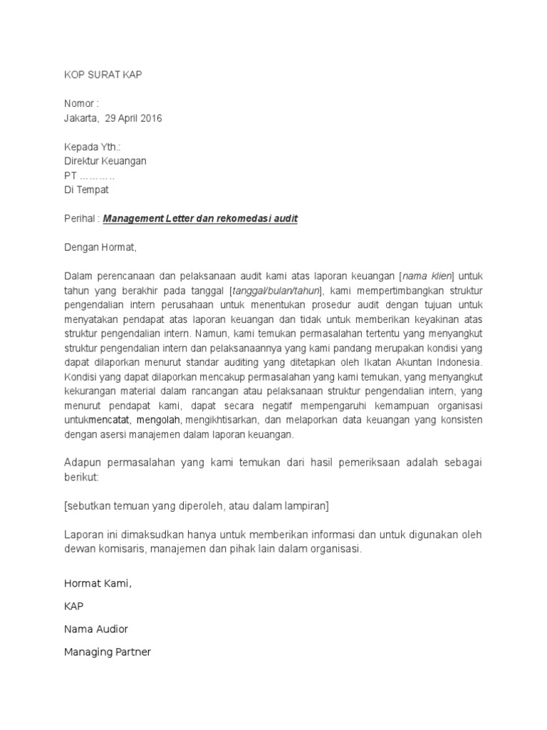 Detail Contoh Management Letter Nomer 3