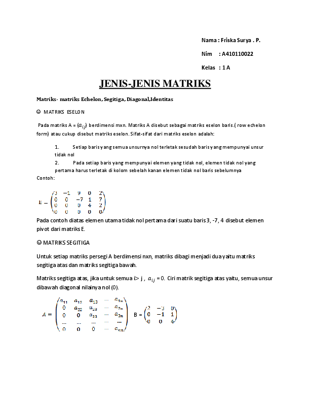 Detail Contoh Matriks Segitiga Atas Nomer 50