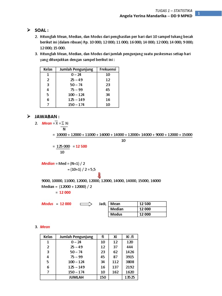 Detail Contoh Mean Median Modus Nomer 11