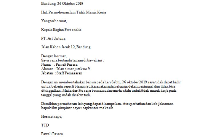 Detail Contoh Membuat Surat Izin Tidak Masuk Kerja Nomer 37