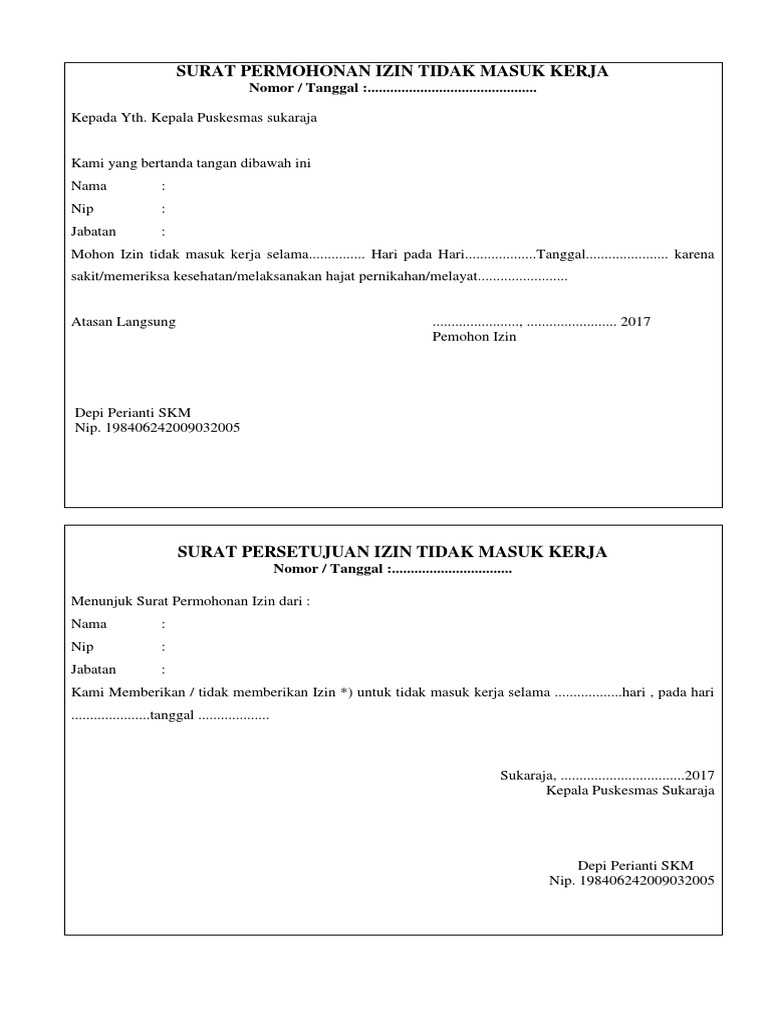 Detail Contoh Membuat Surat Izin Tidak Masuk Kerja Nomer 50