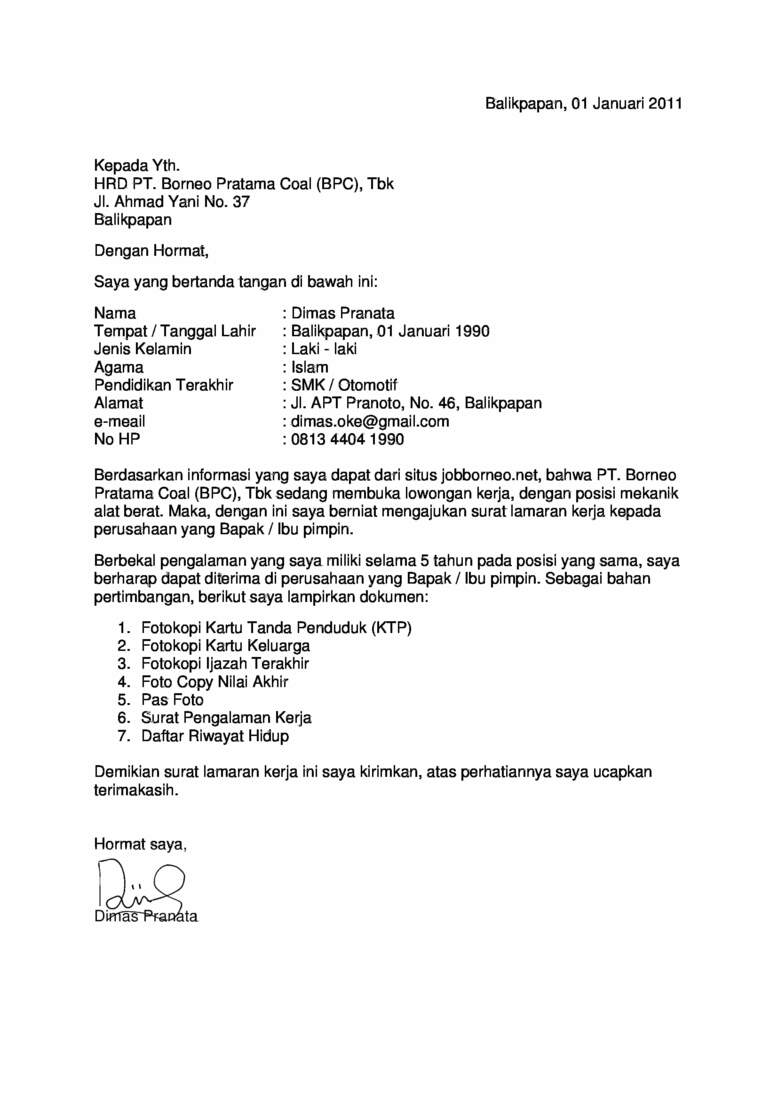 Detail Contoh Membuat Surat Lamaran Kerja Di Pt Nomer 35