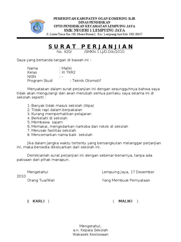 Detail Contoh Membuat Surat Perjanjian Nomer 29