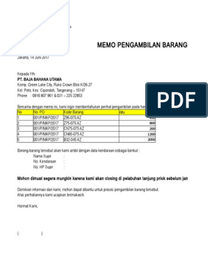 Detail Contoh Memo Pengambilan Barang Nomer 3