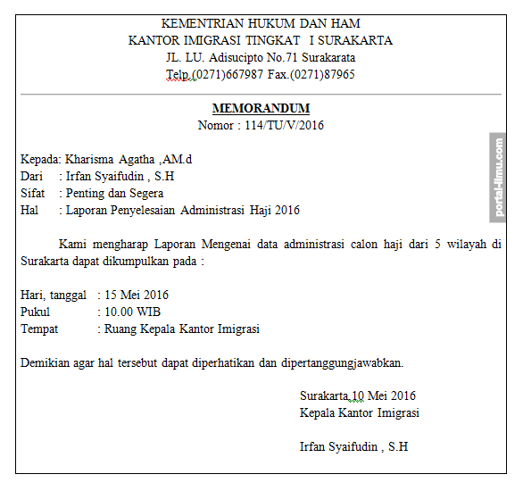 Detail Contoh Memo Singkat Nomer 5