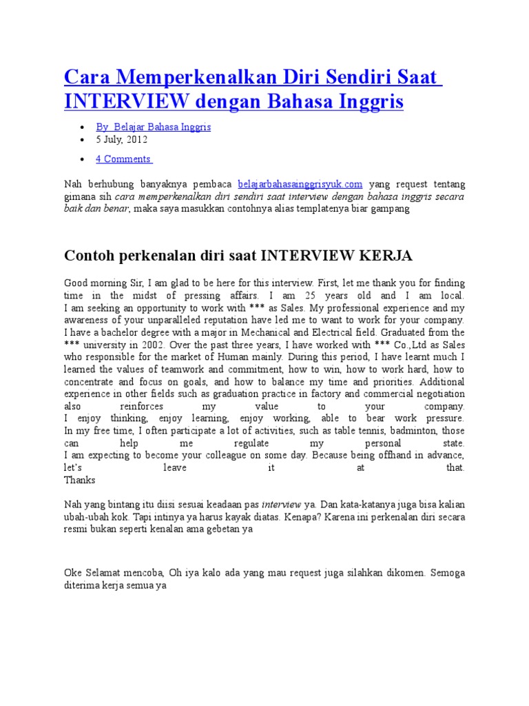 Detail Contoh Memperkenalkan Diri Saat Interview Nomer 3