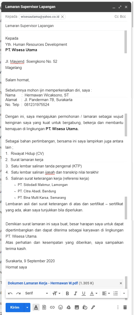 Detail Contoh Mengirim Lamaran Kerja Lewat Email Nomer 51