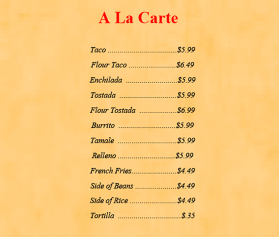 Detail Contoh Menu Ala Carte Nomer 3