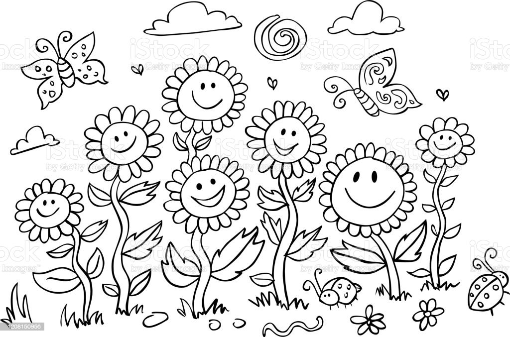 Detail Gambar Kartun Bunga Matahari Hitam Putih Nomer 23