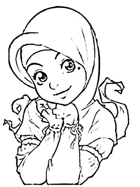 Detail Gambar Kartun Cantik Berhijab Hitam Putih Nomer 7