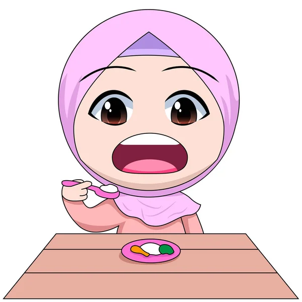 Detail Gambar Kartun Muslimah Sedang Makan Nomer 3